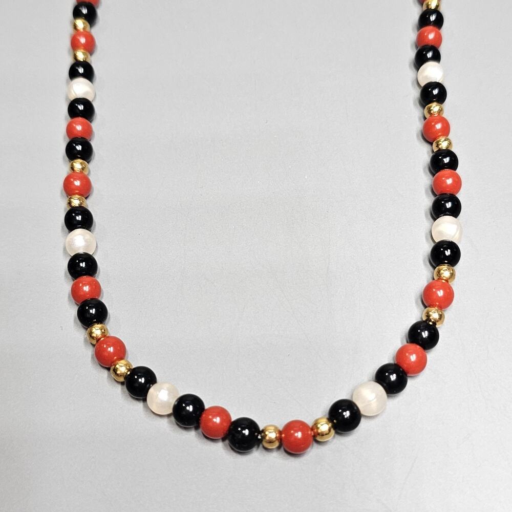 Monet Red, White & Blue Beaded Patriotic Necklace Goldtone Retro 34" Vintage